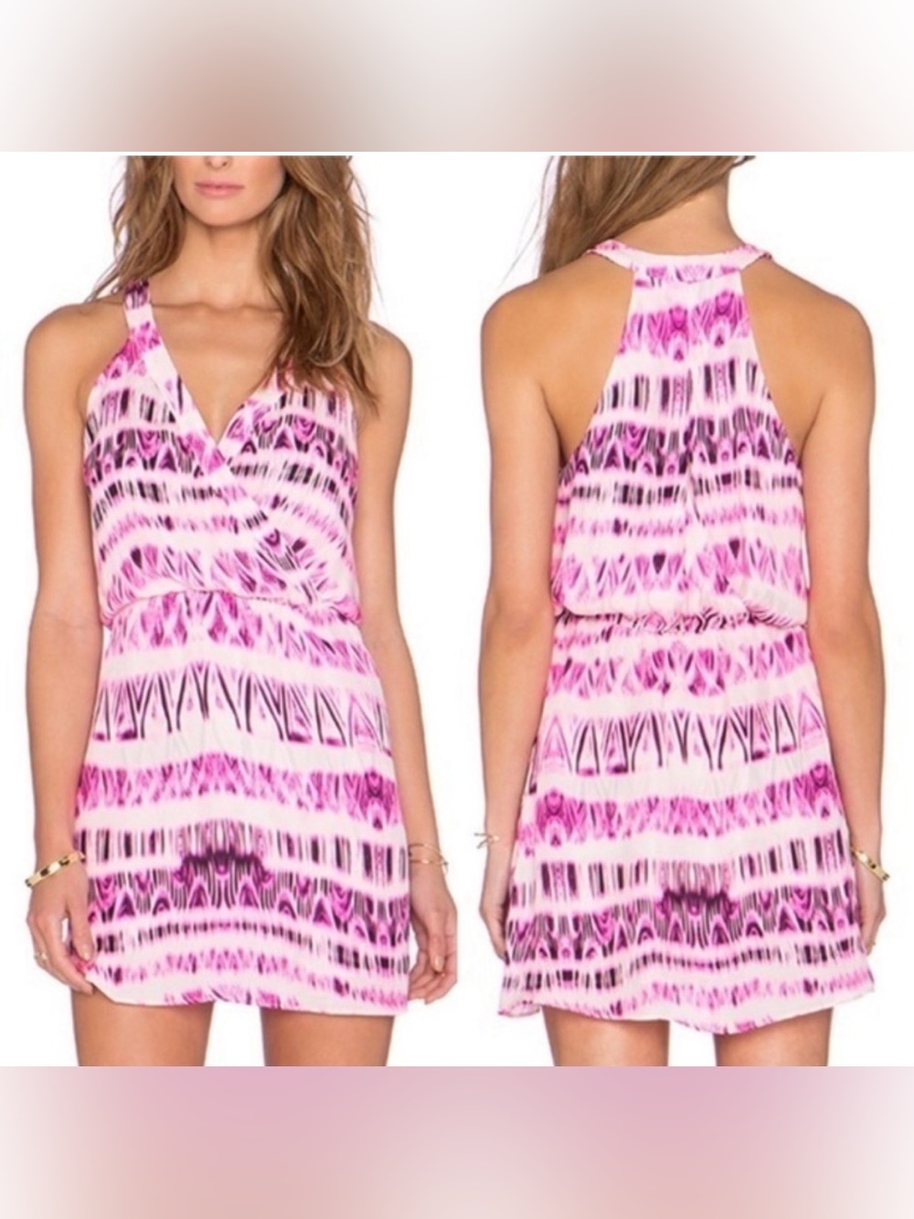 Parker Silk Pink Printed Sleeveless Kita Mini Dress Size Medium